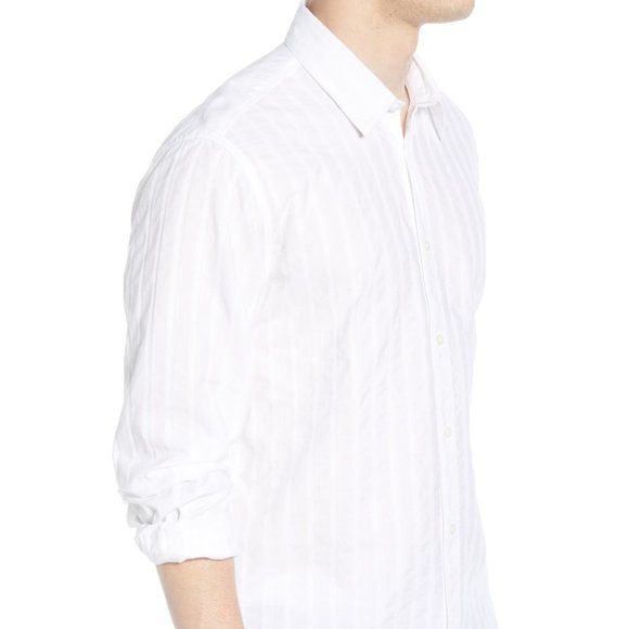 COASTAORO Regular Fit Tonal Stripe White Shirt L - Picture 2 of 5